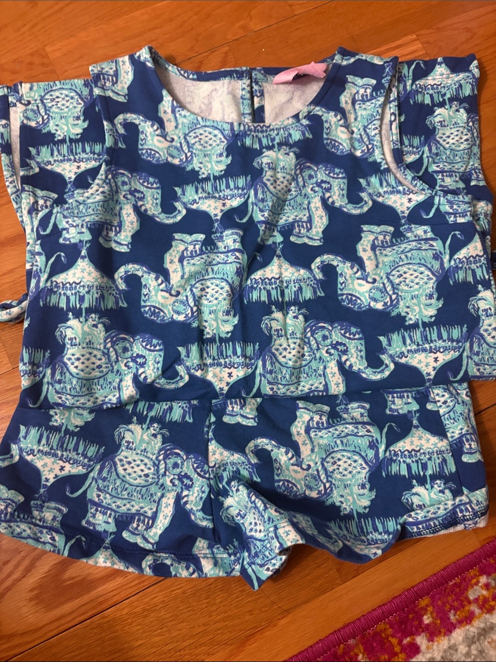 Blue Elephant Print Sleeveless Set